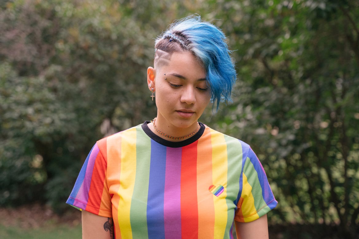 Portrait of Bisexual Woman in Rainbow Tshirt